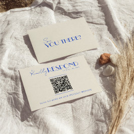 Modern QR-kod Blue Retro Fransk Whimsical Bröllop OSA Kort