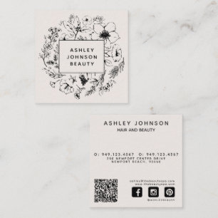 Modern QR-kod botaniskt och svart Fyrkantigt Visitkort