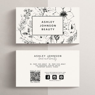 Modern QR-kod Botaniskt svart Social-medium Visitkort