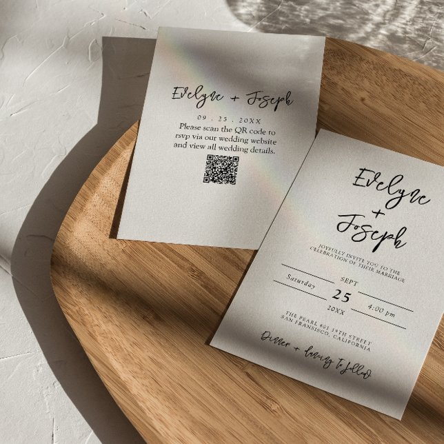 Modern QR-kod Bröllop, svart och vit, minimalistis Inbjudningar (Skapare uppladdad)