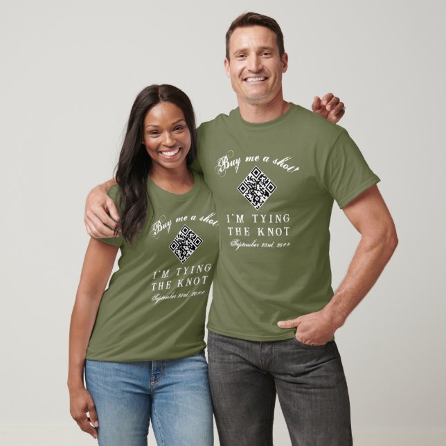 Modern QR-kod Brud Brudgum Sängkammarparty Möhippa T Shirt (Unisex)