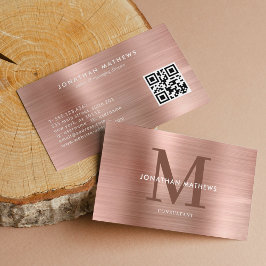 Modern QR-kod Brushed Metallic Ro Guld Monogram Visitkort