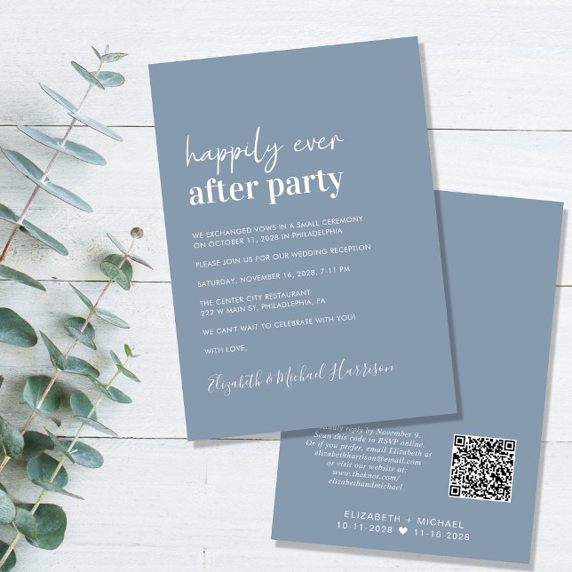 Modern QR-kod - Dusty Blue Wedding Mottagning Inbjudningar (Skapare uppladdad)