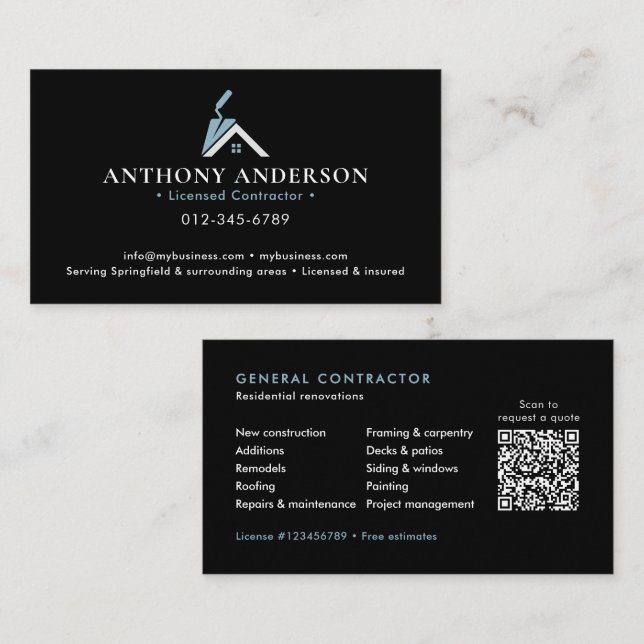 Modern QR-kod Entreprenör/Byggverksamhet Visitkort (Fram/baksida)