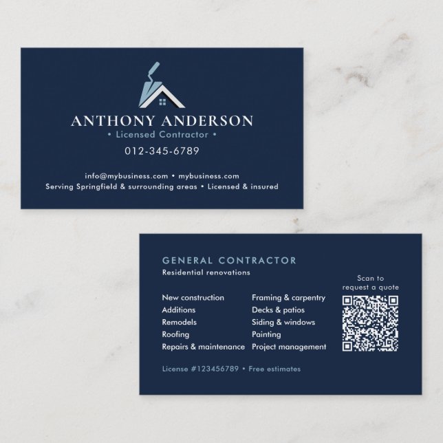 Modern QR-kod Entreprenör/Byggverksamhet Visitkort (Fram/baksida)