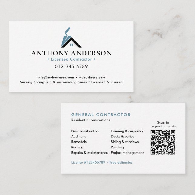 Modern QR-kod Entreprenör/Byggverksamhet Visitkort (Fram/baksida)