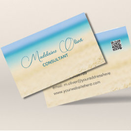 Modern QR-kod för Beach Blue Ocean Coastal Visitkort