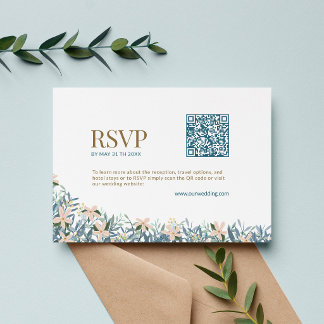 Modern QR-kod för bröllops-RSVP med vildblomsmonog Tilläggskort