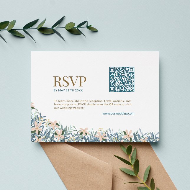 Modern QR-kod för bröllops-RSVP med vildblomsmonog Tilläggskort (Skapare uppladdad)