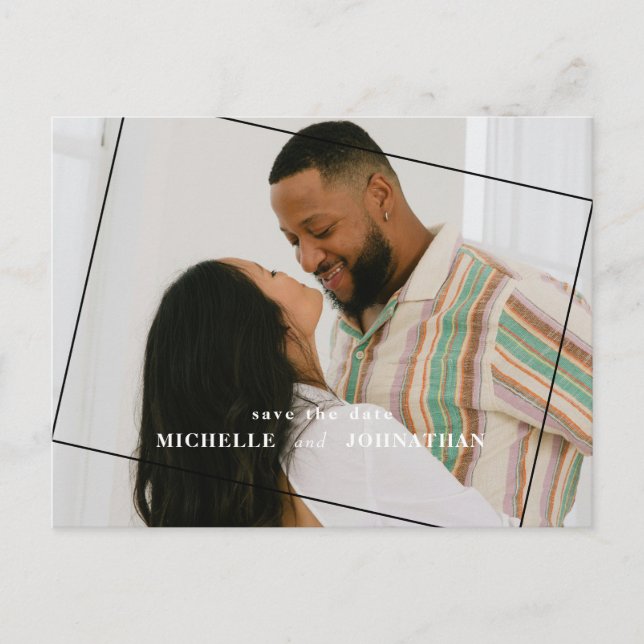 Modern QR-kod för fotofoto i Bröllop spara datum Vykort (Framsida)