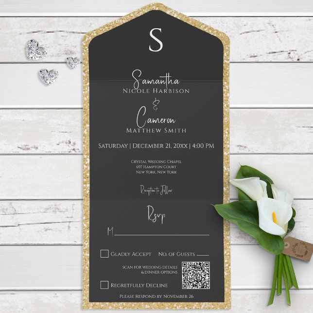 Modern QR-kod för Guld Glitter & Black Glam (Skapare uppladdad)
