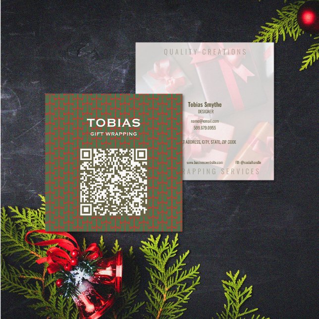 Modern QR-kod för jul Fyrkantigt Visitkort (Modern Christmas QR Code Square Business Card (front and back))