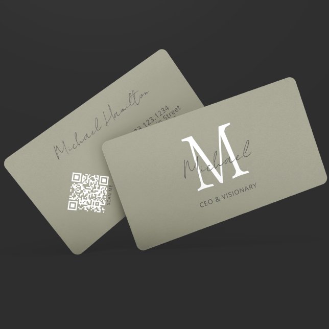 Modern QR-kod för monogram i tenn Visitkort (Skapare uppladdad)
