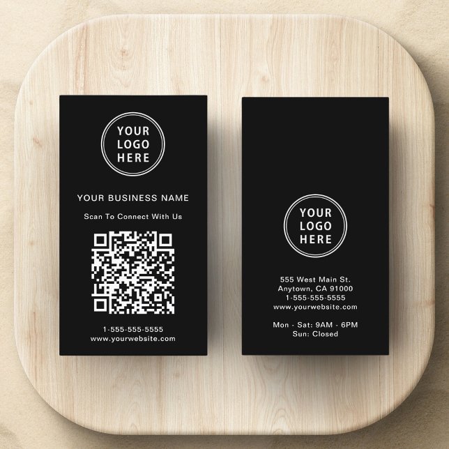 Modern QR-kod för reklamlogo Svart Visitkort (Modern logo and QR code professional black business card)