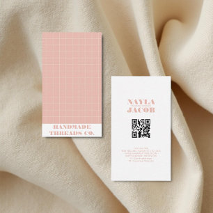 Modern QR-kod för Rosa Kontrollerad Mönster Visitkort