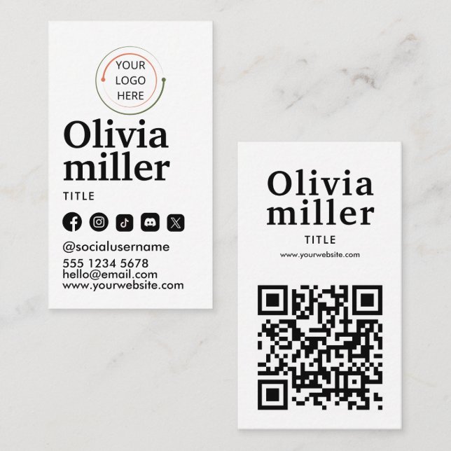 Modern QR-kod för socialt media | Minimalistisk po Visitkort (Fram/baksida)