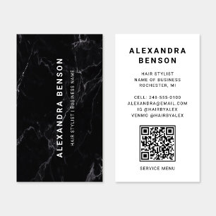 Modern QR-kod för svart och vitt marmor Visitkort
