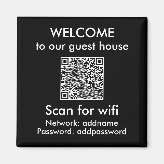 Modern QR-kod för WiFi-signering Airbnb Hyreshem Magnet (Framsidan)
