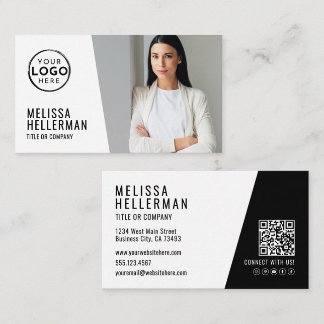 Modern QR-kod Foto Logotyp Visitkort (Fram/baksida)