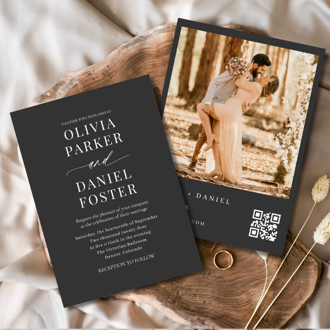 Modern QR-kod Fotokol Elegant bröllop Inbjudningar (Skapare uppladdad)