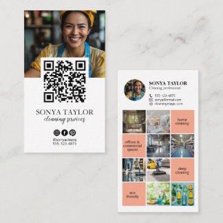 Modern QR-kod Insta Fotokollage Rengöring Visitkort