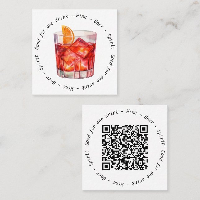 Modern QR-kod Negroni Drink Voucher Fyrkantigt Visitkort (Fram/baksida)