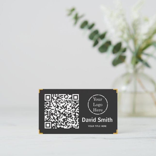 Modern QR-kod och Logotyp Visitkort (Stående Fram)