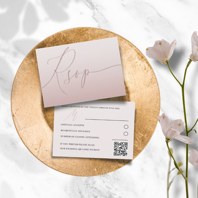 Modern QR-kod Rose Guld Enkel RSVP Bröllop OSA Kort (Skapare uppladdad)