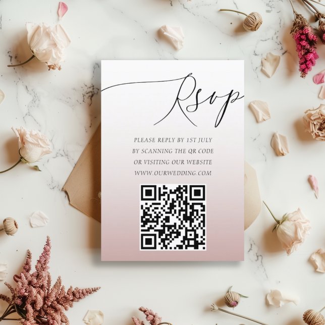Modern QR-kod Roséguld Enkel RSVP Bröllop OSA Kort (Skapare uppladdad)