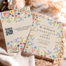 Modern QR-kod Rustik Enkel Vildblomma Bröllop