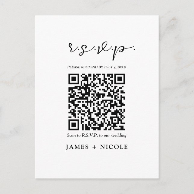Modern QR-kod Skannbar Bröllops-S.V.A.R. Svar  Vykort (Framsida)