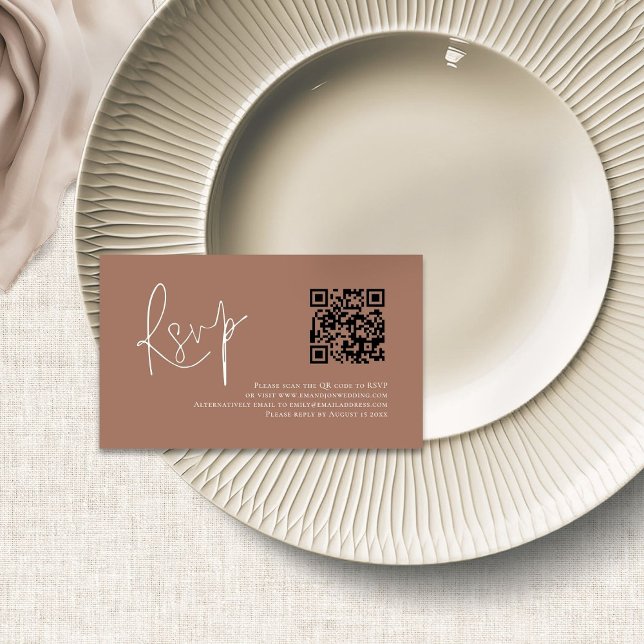 Modern QR-kod Soft Brown-Bröllop OSA Tilläggskort (Skapare uppladdad)