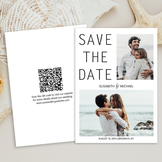 Modern QR-kod Spara datumfoto Bröllop Inbjudningar (A QR code makes it easy for guests to visit your website and find more details about your wedding.)