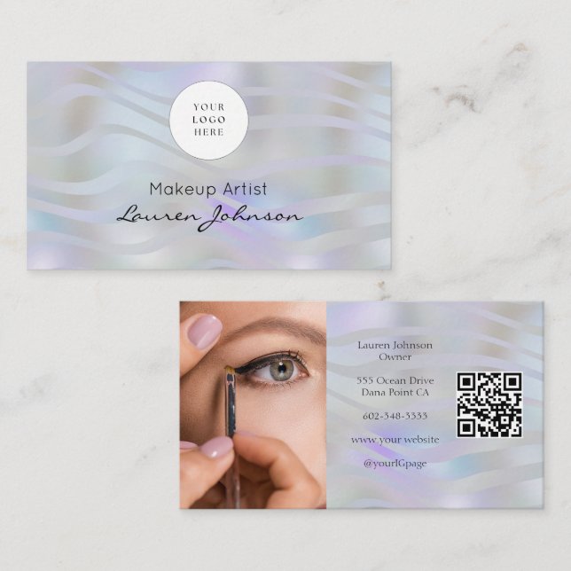 Modern QR-kod Svart Skript Foto Makeup  Visitkort (Fram/baksida)