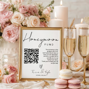 Modern QR-kod Svartvit honeymånfond Bröllop Poster