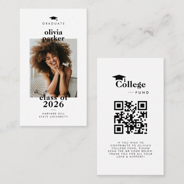 Modern QR-kod Universitetsfond Foto Examen Tilläggskort (Fram/baksida)