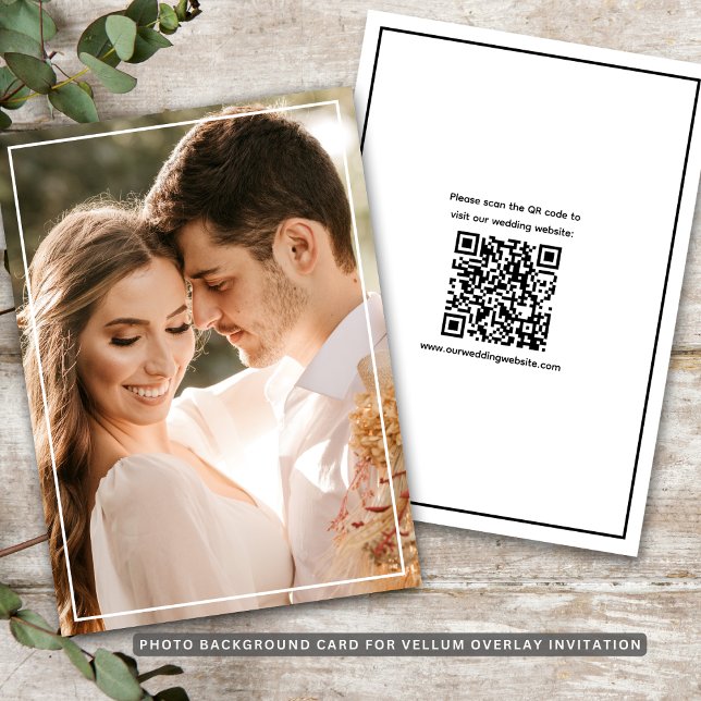 Modern QR-kod Vellum-överdrag Bakgrundsfoto  Spara Datumet (Modern QR Code Vellum Overlay Background Photo Save The Date
)