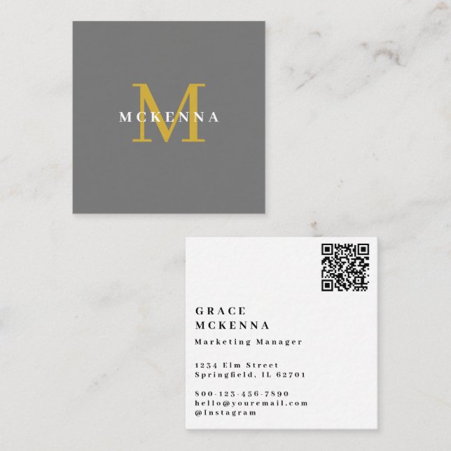 Modern QR-kod Visitenkort Guld och Grå Fyrkantigt Visitkort (Fram/baksida)