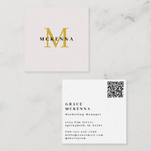 Modern QR-kod Visitkort Ecru och Guld