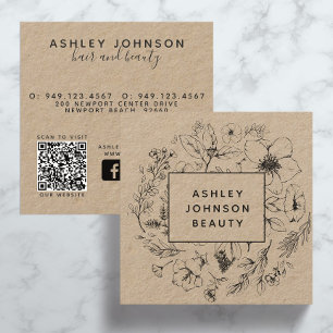 Modern QR-kod Webbplats Botanical Kraft and Black Fyrkantigt Visitkort