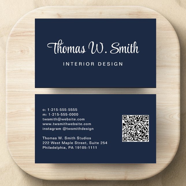Modern QR-kodblå Visitkort (Capture attention and make connections with our modern signature script QR code business card)