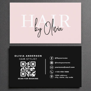 Modern QR-kodhårslista  Rosa Typografi Visitkort
