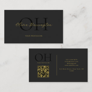 Modern QR-kodmonogram för svart och Guld Visitkort