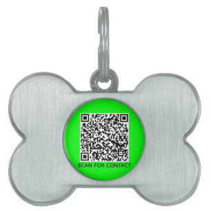 Modern QR-kodskannerbar kontaktinfo neon grönt ID-bricka Husdjur
