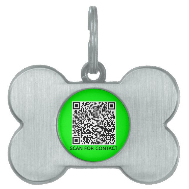 Modern QR-kodskannerbar kontaktinfo neon grönt ID-bricka Husdjur (Framsidan)