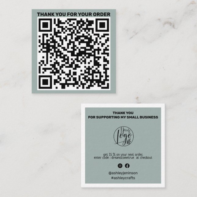 Modern QR-kodstack för att du beställer grönt för  Fyrkantigt Visitkort (Fram/baksida)