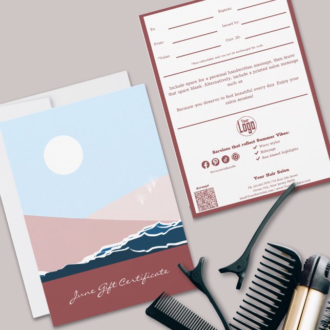 Modern QR-kodtjänstmeddelande - juni-presentations (Modern QR Code Services Note June Gift Certificate, Summer Vibes)