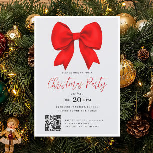 Modern QR Röd Holiday Bow Julfest Inbjudningar