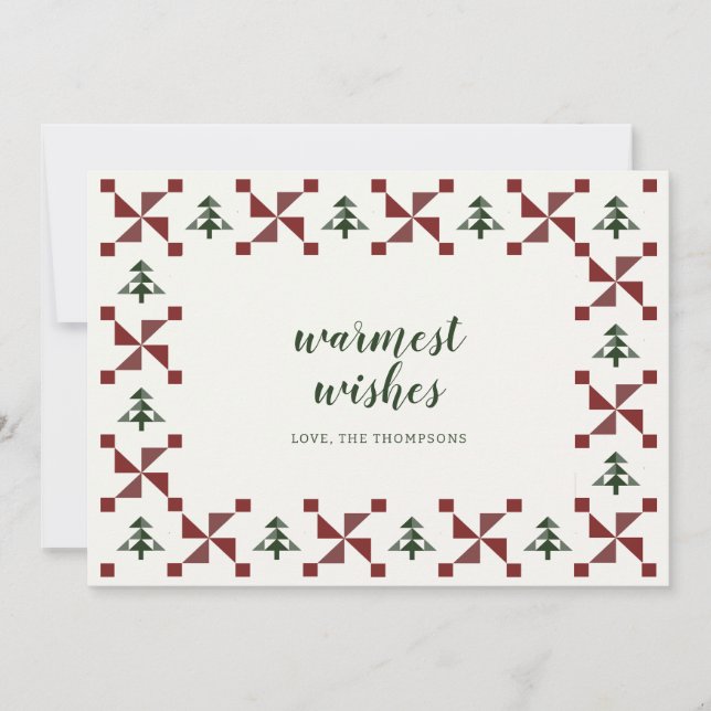 Modern Quilt Julgran Helgdag non-Photo Card Inbjudningar (Framsida)