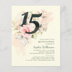 Modern Quinceañera 15-års födelsedags blommig inbj